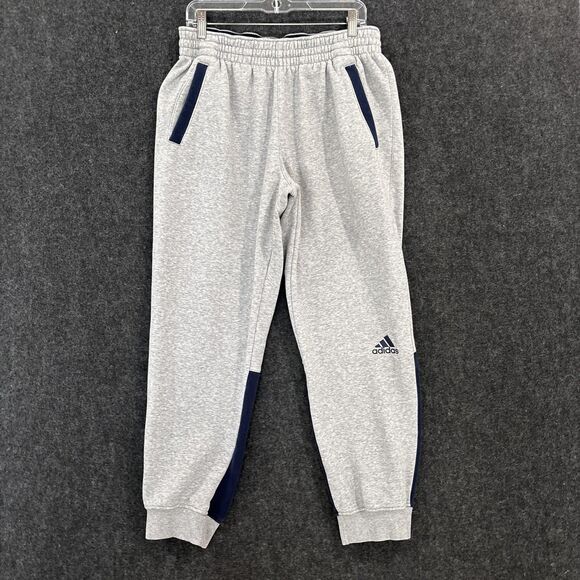 Adidas Joggers Men's Large Gray Athletic Pants Sweatpants Drawstring Comfort - Picture 1 of 14